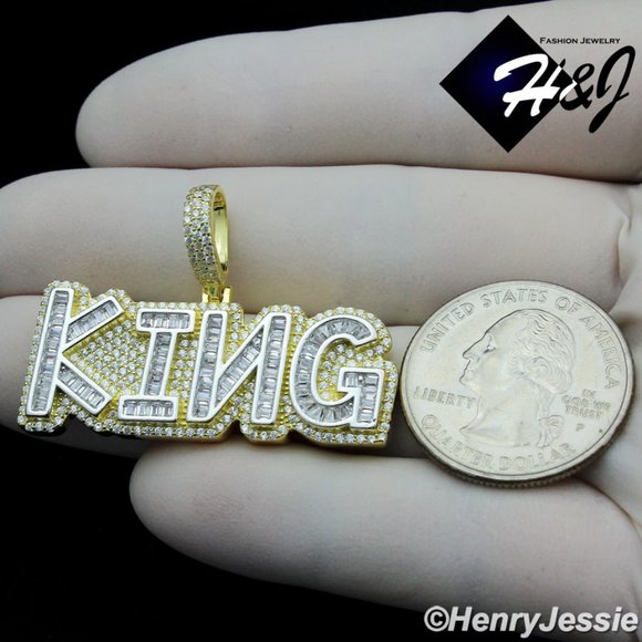925 STERLING SILVER ICY GOLD KING LETTER PENDANT